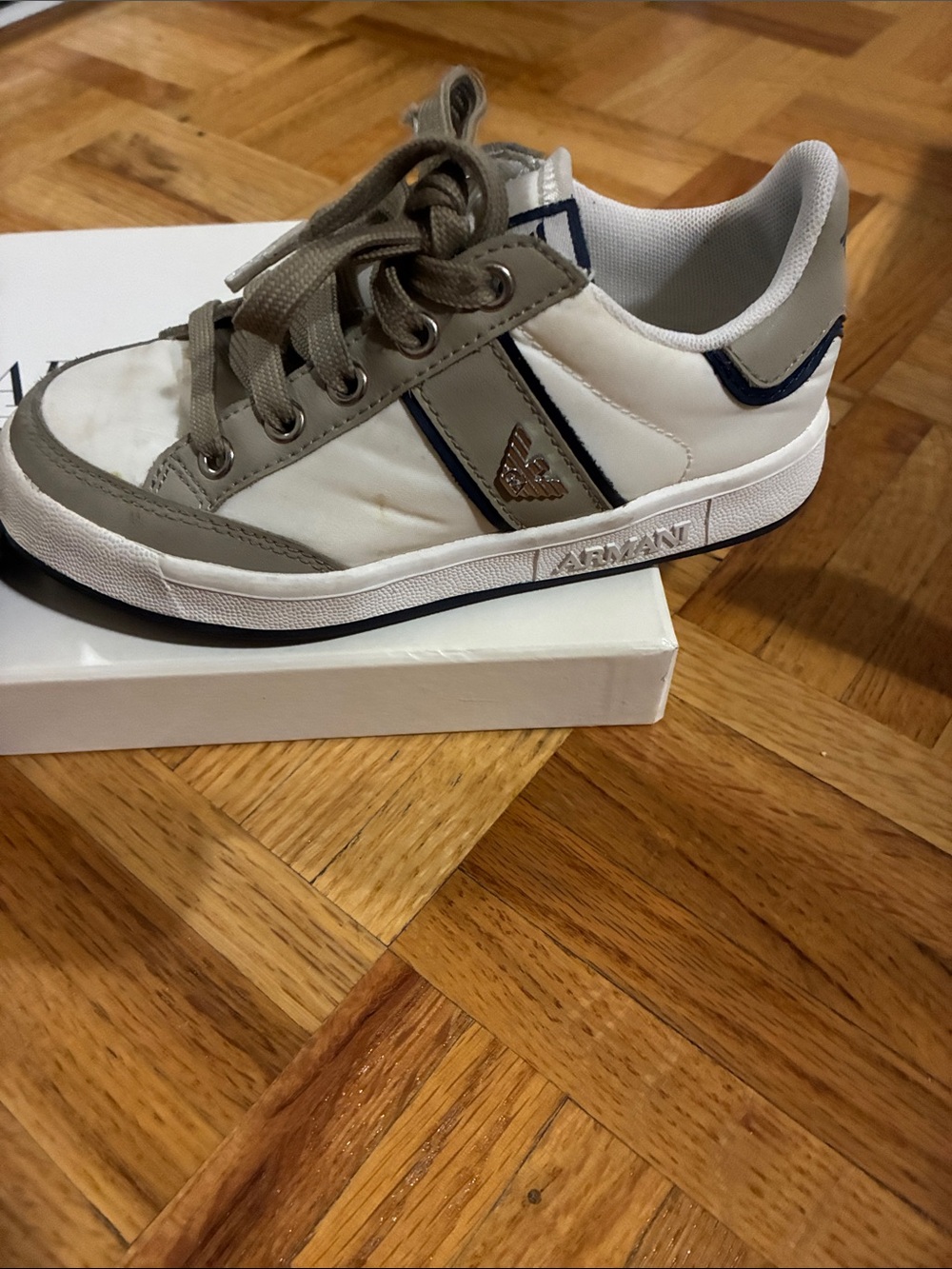 Giorgio Armani White Sneaker with Navy Logo Detail